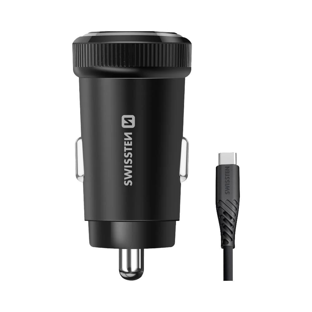 Swissten Mini Car Charger 38W, USB-C Cable