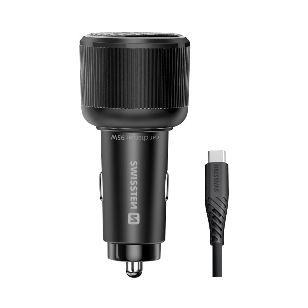 Swissten Car Charger 95W, Dual USB-C & USB-A, USB-C Cable
