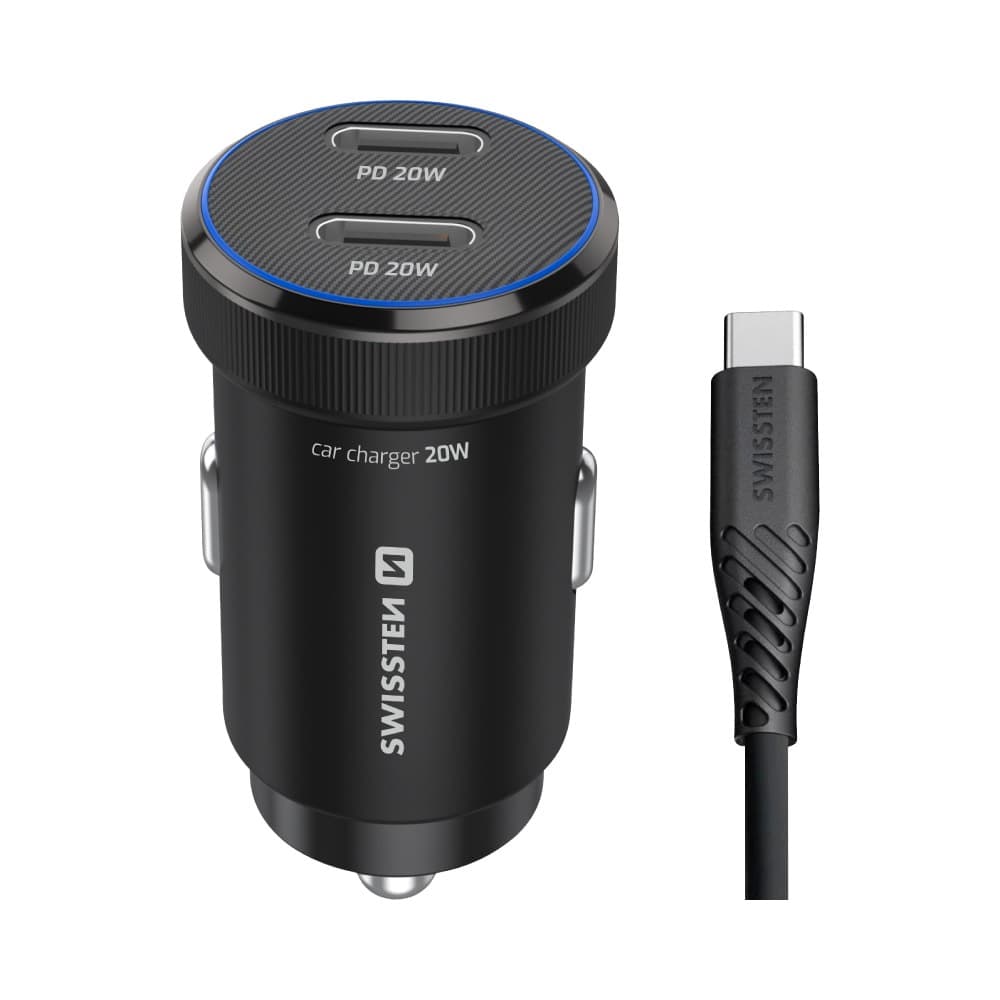Swissten 20W Mini Car Charger, USB-C Cable